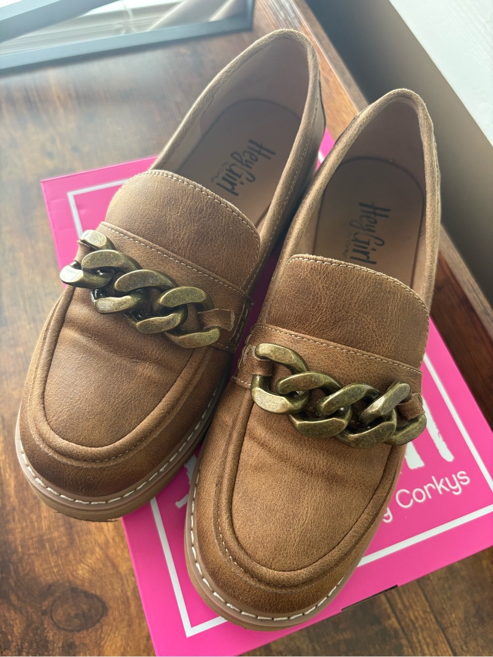Corkys Brown Loafers with Gold Chain Accent